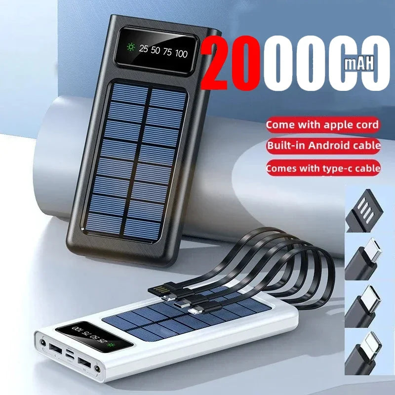 200000mah Solar Power Bank Built Cables Conveniente Fast Charging
